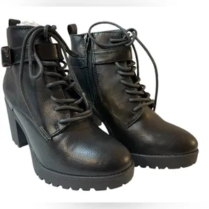 MADDEN GIRL Alexandra Black High Heeled Lace Up Combat Moto Boot NIB - Size 6 thumbnail 13