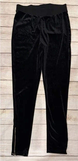 Zara Women’s Black Velvet High Waisted Pants With Ankle Zippers Large thumbnail 1