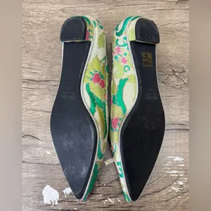 Vtg Prada SS2003 Green‎ Brocade Flat Shoes 37.5 thumbnail 10