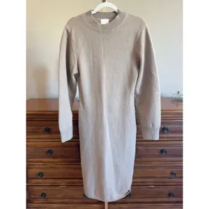 H&M Knitted Sweater Bodycon Dress Beige Long Sleeve S thumbnail 2