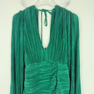 Hello Molly Hype Girl Plisse Long Sleeve Mini Dress Green US Size 8 thumbnail 4