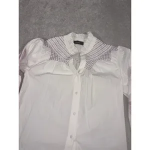veroalfie‎ embroidered ruggle smocked blouse white Puff Sleeve Anthropologie 2 thumbnail 5