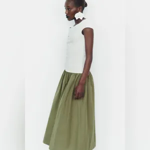 Zara White and Olive‎ Green Off-Shoulder Midi Dress thumbnail 5