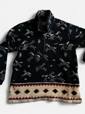 Vintage Tsunami XL Horse Print Sherpa Fleece Western Pullover thumbnail 2