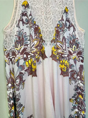 NEW Free People Marsha Lace-Neck Printed Mini Dress Tunic Top thumbnail 4