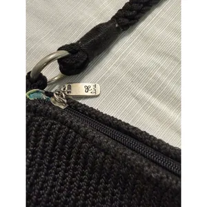 Lina Black Crochet Shoulder Bag Braided Strap Floral‎ Lining Hobo Handbag thumbnail 3