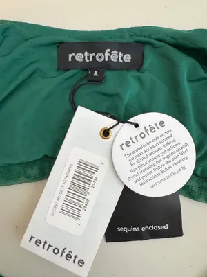 Retrofête Michal Sequin Top Size Large Emerald Green Cowl Neck Club Night Out thumbnail 8