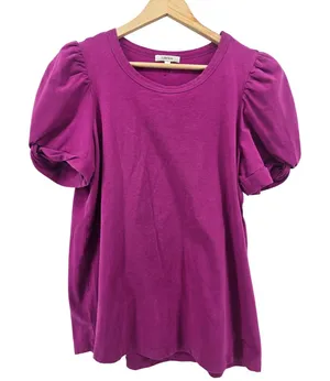tyler böe T-Shirt Womens M Puff Sleeve Magenta Scoop Neck EUC thumbnail 1