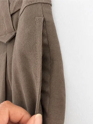 H&M Linen Blend Wide Leg Pants Women’s Size 10 Brown High Rise Pleated Trouser thumbnail 5