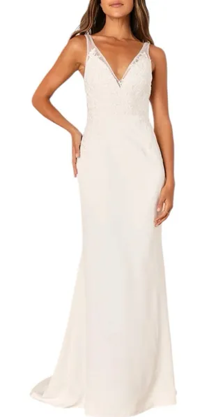 NWT Lulus Precious Promise White Satin Embroidered Lace Mermaid Maxi Dress Sz XS thumbnail 1