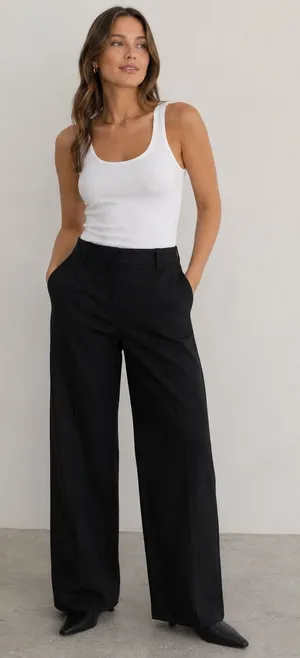 Weekday Riley Trousers Black Dark Wide Leg High Waist Dress Pants Size 36 US 6 thumbnail 1