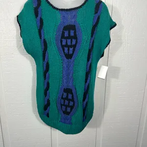 Lucia Vintage Handknit Purple and Green Sleeveless Sweater No Size EUC thumbnail 2