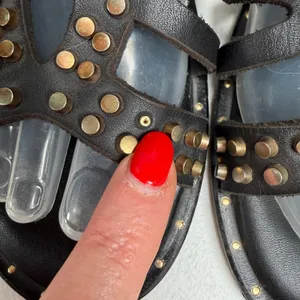 Free People 37 US 7 Gladiator Sandals Black Leather Studded Strappy Boho Flat thumbnail 6