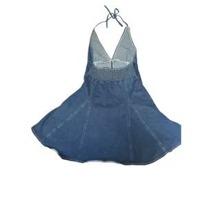 Blue Blush Halter Neck Pleated Denim Mini Dress Cowgirl Nashville Western Size S thumbnail 4