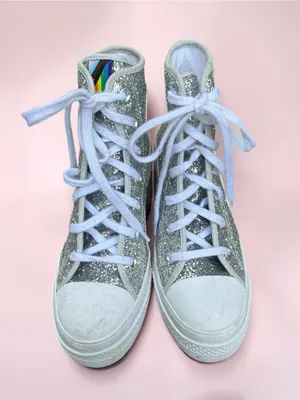 Converse Chuck 70 De Luxe Heel Disco Glam Silver Glitter Pride Chunky women sz 5 thumbnail 3