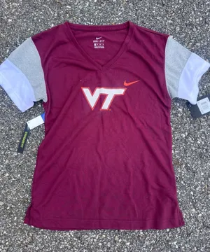 Nike Virginia Tech Hokies Womens Dri-FIT V-Neck T-Shirt Maroon AR8093-669 XS NWT thumbnail 1