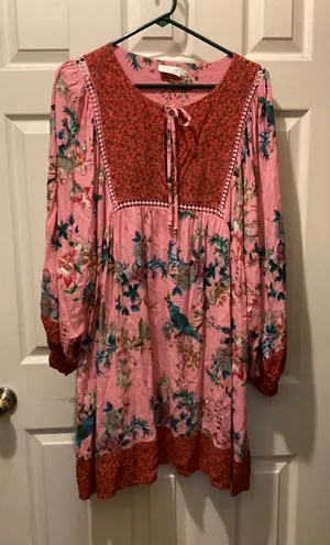 Johnny Was Pink Floral Boho Blouse with Red Accents thumbnail 1