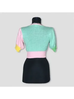 Y2K cropped knit top color block feminine coquette fairy boho cute-goth festival thumbnail 3