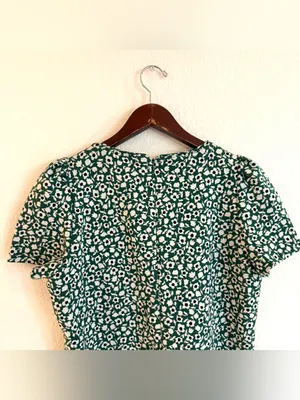 Ann Taylor Womens Dress Green White Mini Floral Mofit Back Zip Size 12 thumbnail 4