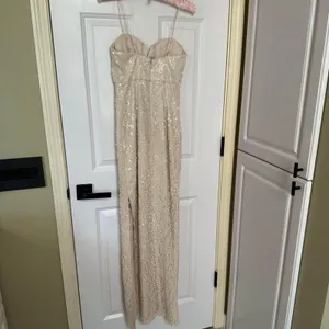 Aidan Mattox Sz 0 Sequin Cream Wedding Bridal Sweetheart Maxi Dress Side Slit thumbnail 4