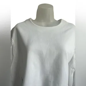 NWOT English Factory Balloon Sleeve Crew Neck Blouse White Size Medium thumbnail 5