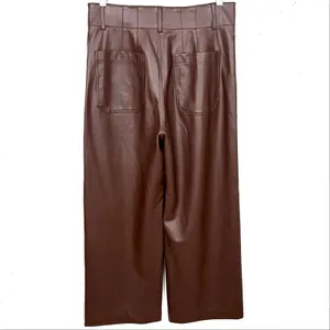 Anthropologie Maeve Colette Faux Leather Cropped Wide Leg Pants Brown Size 28 thumbnail 4