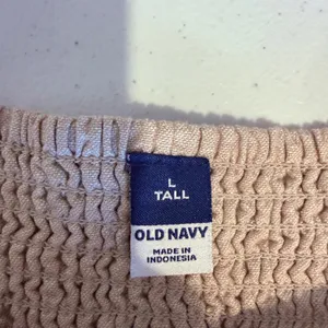 Old Navy Linen L Tall Blend Smocked Back Square Neck Mini Dress Tan‎ Beach Vacay thumbnail 5