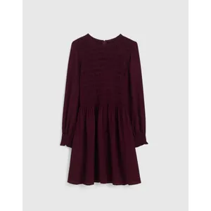 Madewell Long-Sleeve Smocked Mini Dress Dark Pomegranate Crepe Medium NWT thumbnail 6