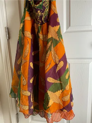 Raj 100% Silk Boho Halter Dress Size S Multi-Color Patchwork India thumbnail 10