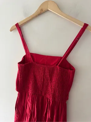 Abercrombie & Fitch Tie Front Red Jumpsuit Smocked Back Wide Leg thumbnail 6