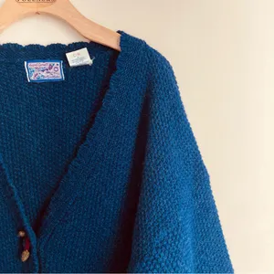 April Cornell Vintage Wool Cardigan Knit Sweater Blue Button Front sz L thumbnail 3