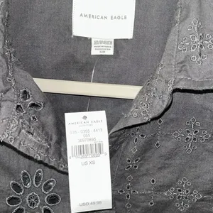 American Eagle Outfitters Black Eyelet Button Down Top(Size XS) thumbnail 9