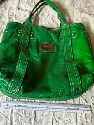 Guess Shiny Green Patent Tote with Branded Plaque thumbnail 2