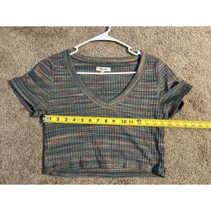 Madewell Multicolor Short Sleeve Space-Dye Brightside Rib V-Neck Crop Tee Sz M thumbnail 6