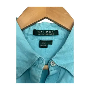 Lauren Ralph Lauren Top Womens Large Blue Linen Coastal Button Up Preppy Casual thumbnail 3