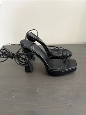 Jeffrey Campbell Primadonna strappy lace-up Platform block heels black size 9 thumbnail 5