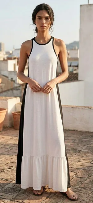 Anthropologie Black and White Contrast Racerback Maxi Dress thumbnail 1