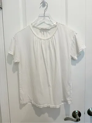 FRAME Women’s The Gathered Tee in White 100% Cotton Short‎ Sleeve thumbnail 3