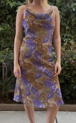 Vintage Purple Swirl Cowl Neck Midi Dress thumbnail 3