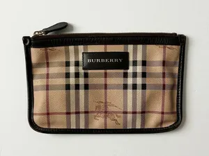 Burberry Haymarket Nova Check Pouch Coated Canvas Leather Trim Cosmetic Bag thumbnail 1