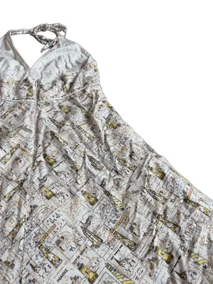 J. Crew White Gold Nautical Map Print Halter Midi Dress Plunging Size 14 Women's thumbnail 10