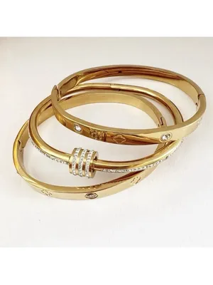 18K Gold Plated RhinestonesBangle Stainless Steel BraceletWomens Jewelry Gift thumbnail 8