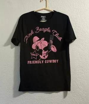 Peanuts Snoopy Pink Beagle Club Friendly Cowboy Black Graphic Tee women’s Small thumbnail 1