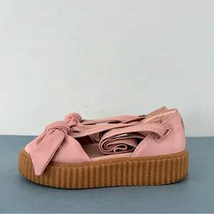 Puma x‎ Fenty by Rihanna Pink Bow Lace Up Leather Creeper Platform Sandals thumbnail 5