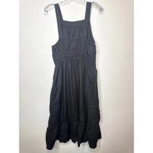 Time and Tru Black Smocked Midi Dress Sleeveless Tiered A Line Pocket Size L thumbnail 5