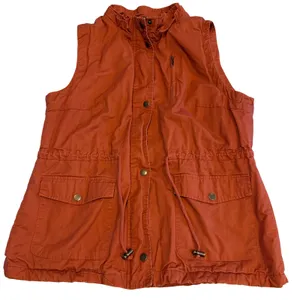 Love Tree Womens Burnt‎ Orange Utility Vest Sherpa Lined Cotton Full Zip Large L thumbnail 1