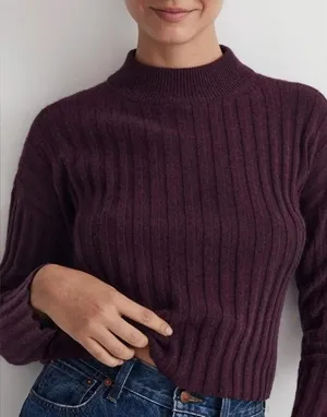 Madewell NWT Mockneck Ribbed Wool Blend‎ Cropped Sweater Plum Purple NM625 XS thumbnail 1