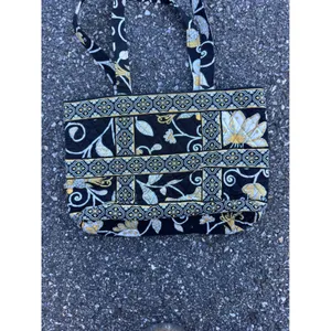 Vera Bradley Provencal Quilted Cotton Tote Bag Black Gold Floral Shoulder Bag thumbnail 2