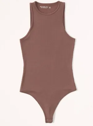 Abercrombie & Fitch Essential Ribbed Tank Bodysuit in Taupe. Size Small thumbnail 1