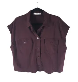 MNG Mango Womens Vest Snap Button Pockets Burgundy XL thumbnail 1